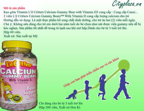 Kẹo gôm Calcium Gummy Bear - Vitamin D3 hộp 200 viên của Mỹ